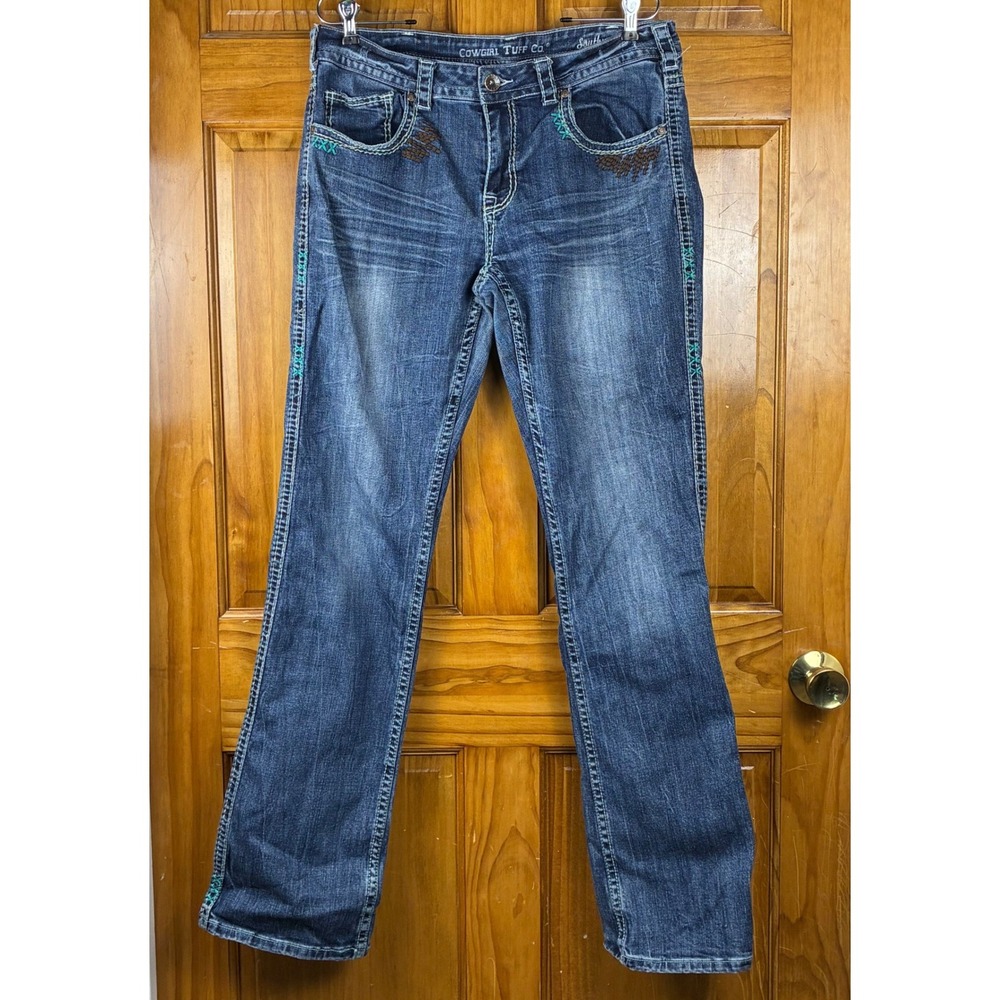 Cowgirl Tuff Co Southwest Rock Jeans Blue Embroidered Bootcut Medium Wash 33x35